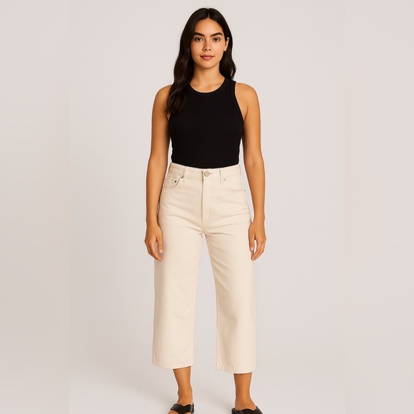 ZARA high rise wide leg cropped jeans cream size 2/26 - Picture 2 of 14